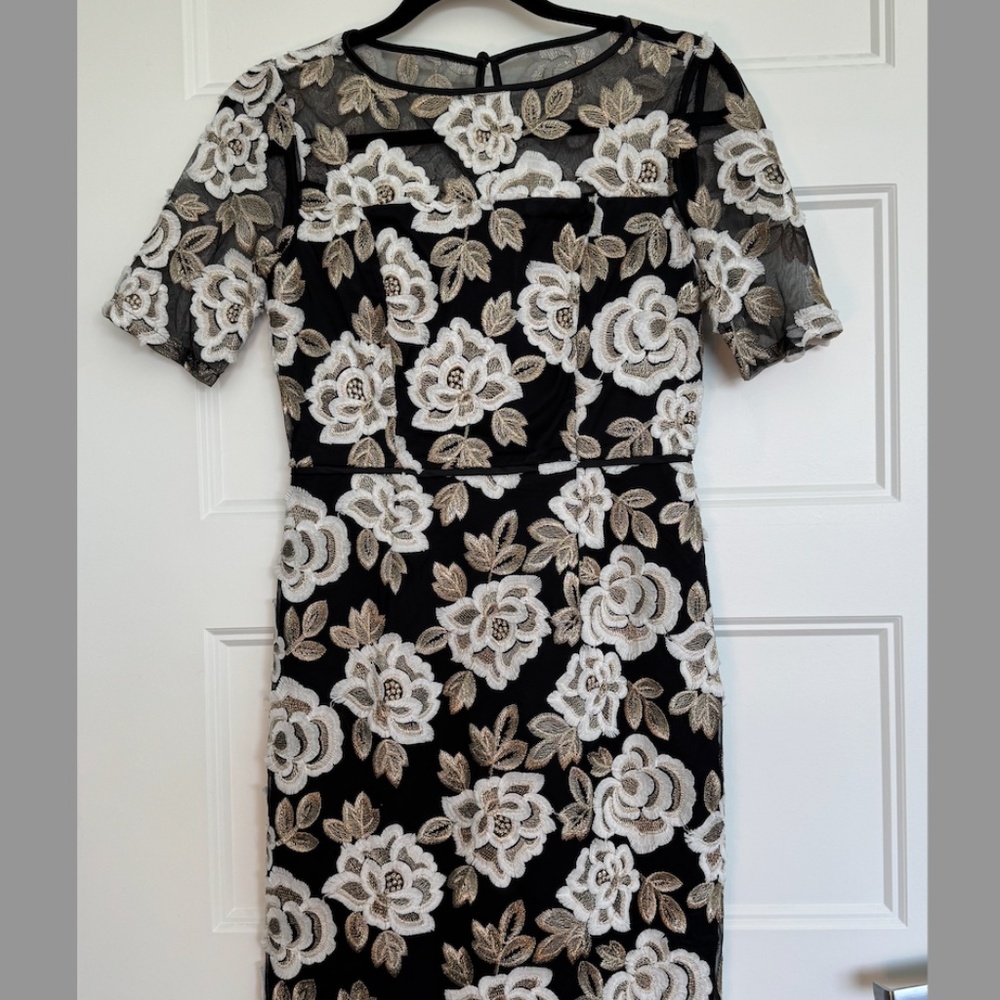 Gold, white and black flower dress Size 2